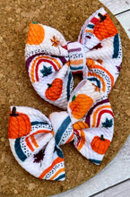 Load image into Gallery viewer, Pumpkins and Rainbows Piggies Fabric Bows