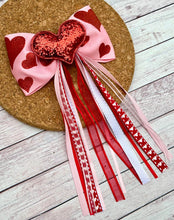 Load image into Gallery viewer, Red Glitter Hearts Dream Bow