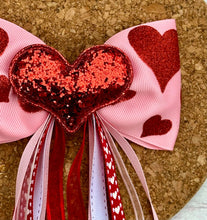 Load image into Gallery viewer, Red Glitter Hearts Dream Bow
