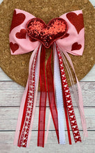 Load image into Gallery viewer, Red Glitter Hearts Dream Bow