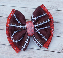 Load image into Gallery viewer, Red Faux Glitter Football Fabric Bow