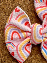 Load image into Gallery viewer, Rainbows and Hearts Piggies Fabric Bows