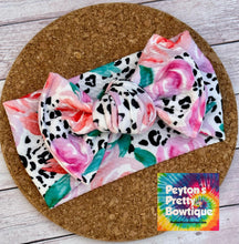 Load image into Gallery viewer, NEW Cheetah Roses Infant Knotted Bow Headwrap