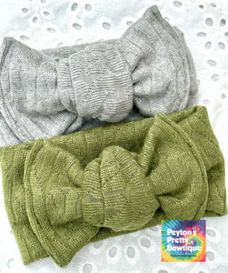 Light Grey Cable Knit Sweater Baby Knotted Bow Headwrap
