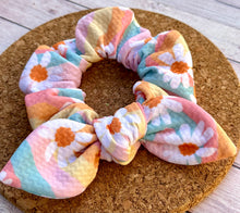 Load image into Gallery viewer, Daisy Rainbows Bow Scrunchie
