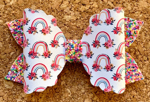 Floral Rainbows Glitter Leatherette Bow