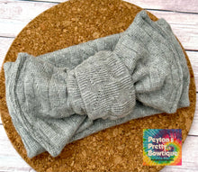 Load image into Gallery viewer, Light Grey Cable Knit Sweater Baby Knotted Bow Headwrap
