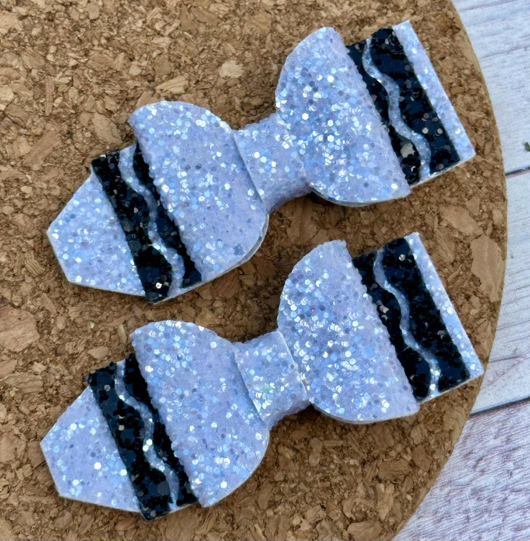 Periwinkle Blue Crayon Glitter Piggies Layered Leatherette Bow