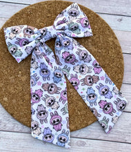 Load image into Gallery viewer, Monsters Macaron Long Tails Fabric Bow

