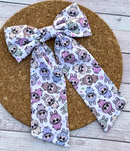 Monsters Macaron Long Tails Fabric Bow