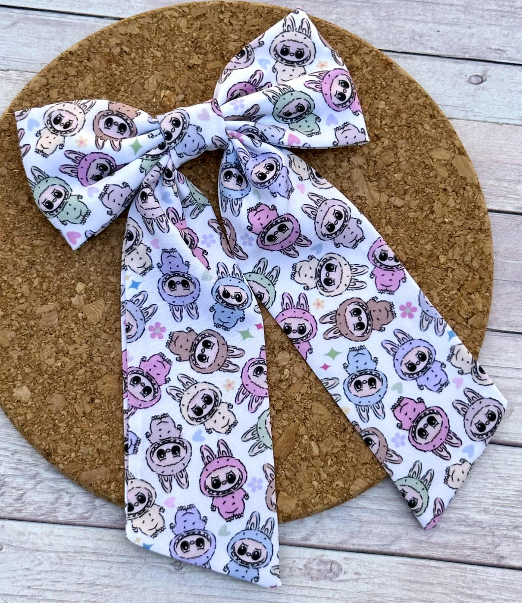 Monsters Macaron Long Tails Fabric Bow