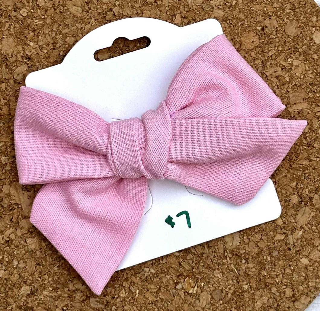 Light Pink Linen Short Tails Fabric Bow