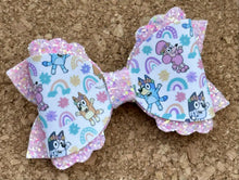 Load image into Gallery viewer, Blue Dog &amp; Friends Glitter Layered Coco Leatherette Bow

