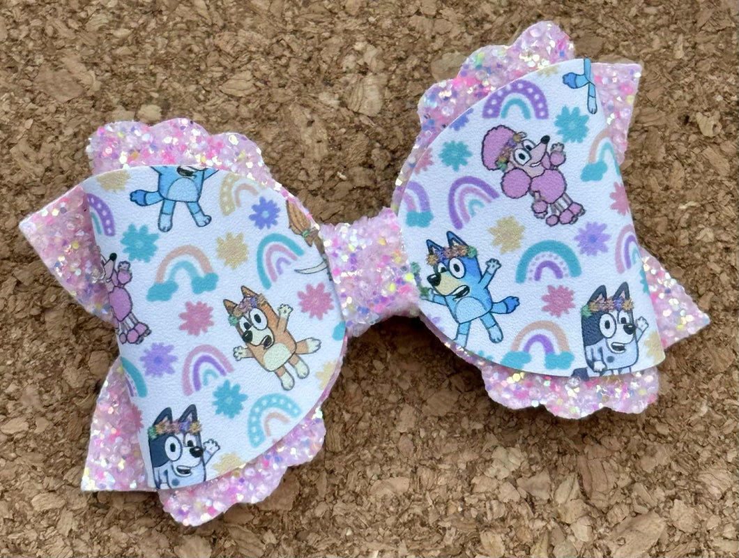 Blue Dog & Friends Glitter Layered Coco Leatherette Bow