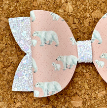 Load image into Gallery viewer, Polar Bears Glitter Leatherette Bow
