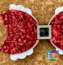 Load image into Gallery viewer, Santa Belt Rhinestone Glitter Layered Coco Leatherette Bow
