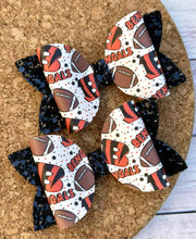 Load image into Gallery viewer, Bengals Glitter Layered Leatherette Piggies Bow
