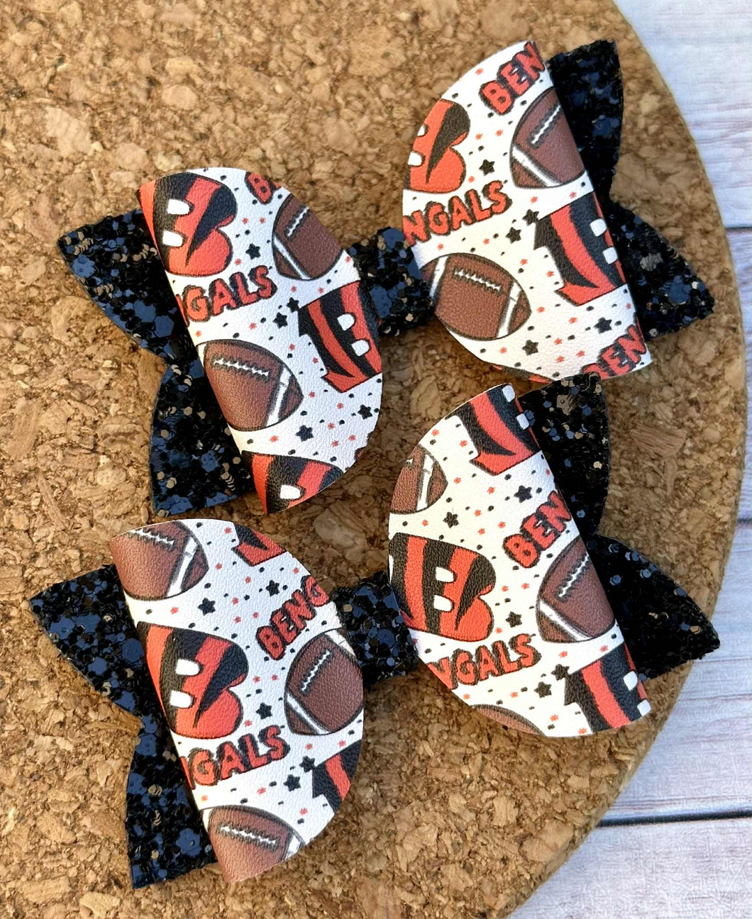 Bengals Glitter Layered Leatherette Piggies Bow