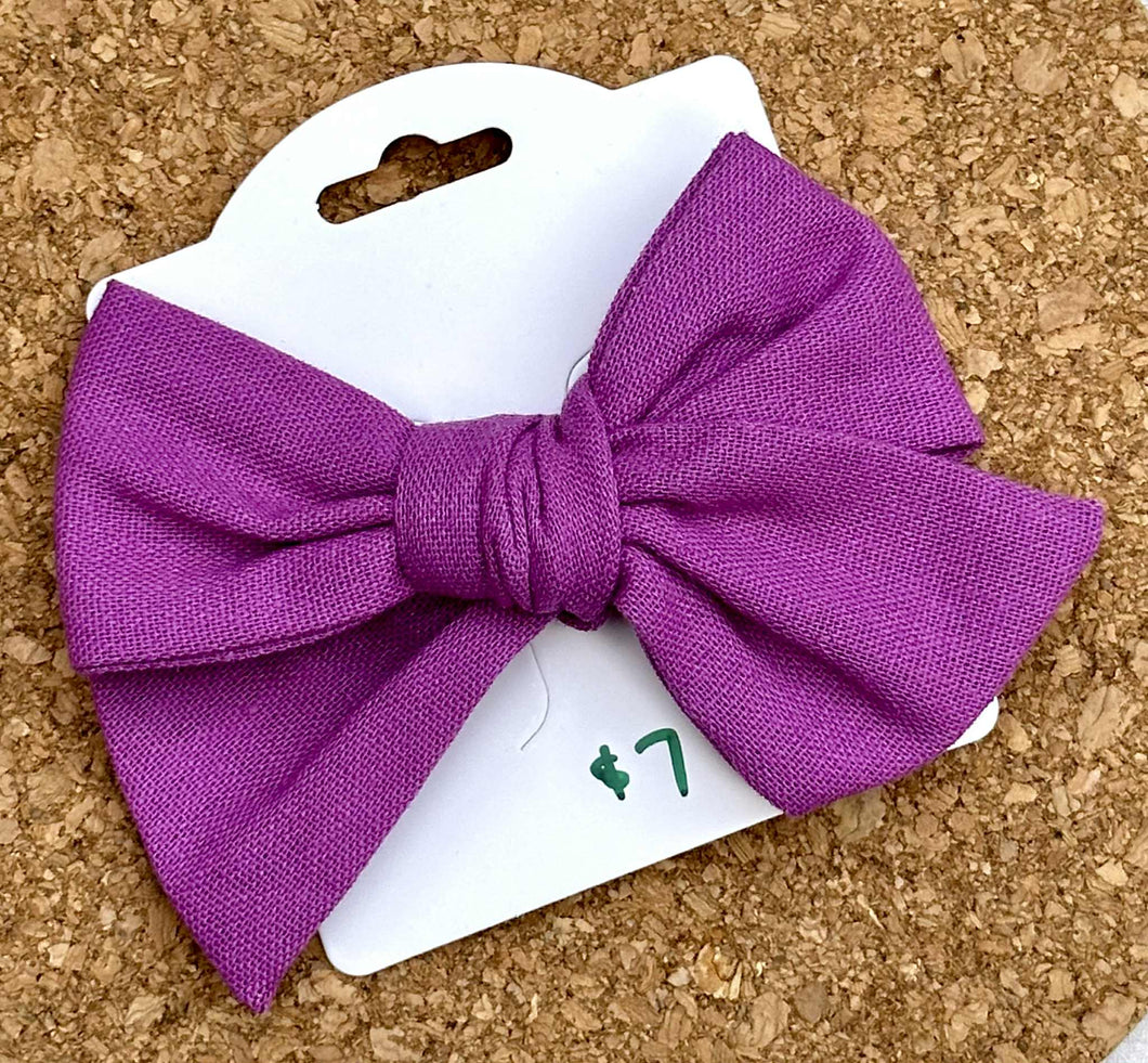 Medium Purple Linen Short Tails Fabric Bow