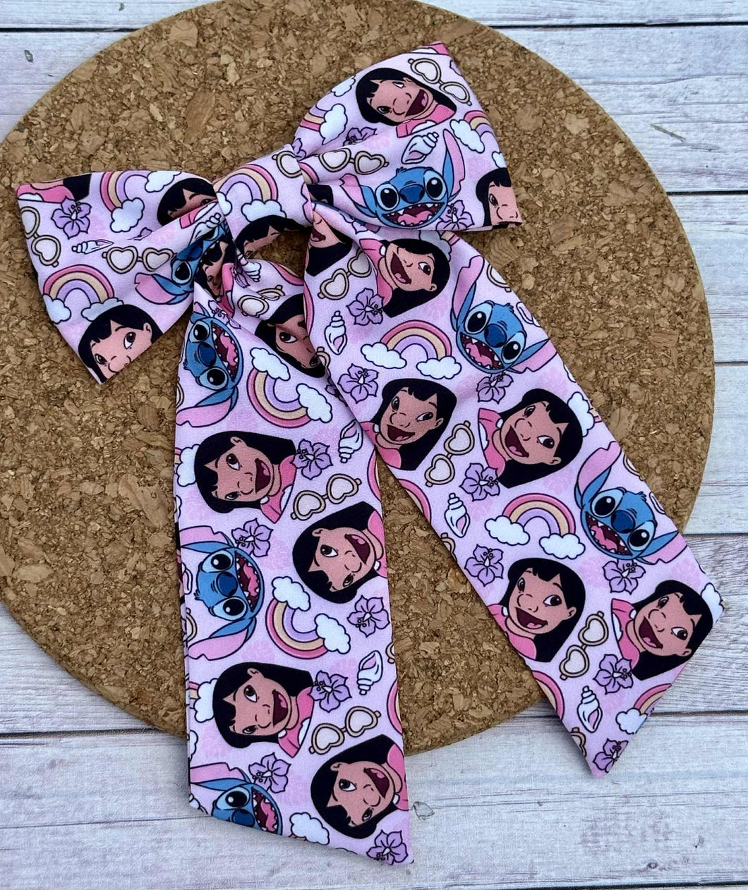Blue Alien & Friends Long Tails Fabric Bow