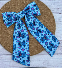 Load image into Gallery viewer, Blue Alien Long Tails Fabric Bow

