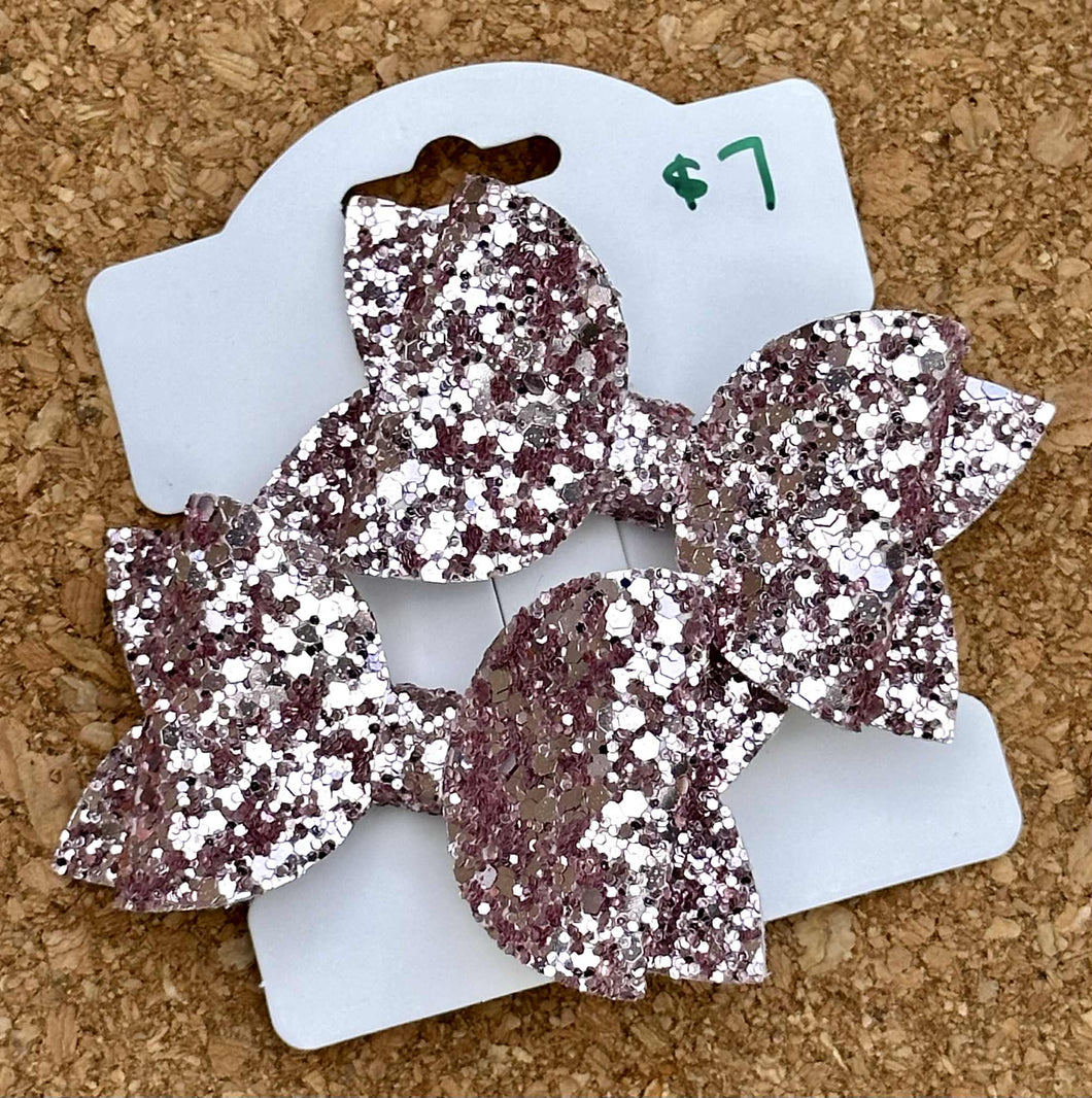 Blush Rose Glitter Layered Leatherette Piggies Bow