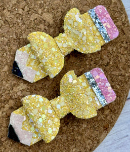 New Pencil FULL Glitter Piggies Layered Leatherette Bow