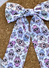 Load image into Gallery viewer, Monsters Macaron Long Tails Fabric Bow

