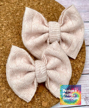 Load image into Gallery viewer, Blush Cable Knit Sweater Piggies Fabric Bows
