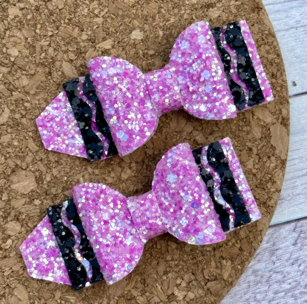 Purple Snow Cone Crayon Glitter Piggies Layered Leatherette Bow