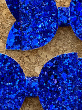 Load image into Gallery viewer, Royal Blue Glitter Layered Leatherette Piggies Bow
