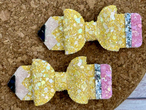 New Pencil FULL Glitter Piggies Layered Leatherette Bow