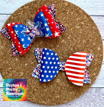 Load image into Gallery viewer, Stars and Stripes Split Layered Leatherette Bow
