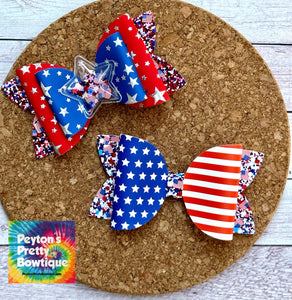 Stars and Stripes Split Layered Leatherette Bow