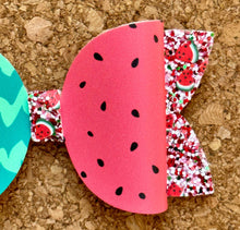 Load image into Gallery viewer, Watermelon Split Layered Leatherette Bow
