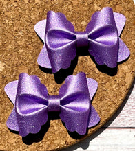 Load image into Gallery viewer, Shimmer Purple Butter Layered Leatherette Piggies Bow
