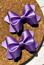 Load image into Gallery viewer, Shimmer Purple Butter Layered Leatherette Piggies Bow
