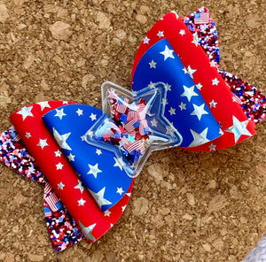 Red/White/Blue Stars Shaker Chunky Glitter Layered Leatherette Bow