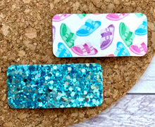 Load image into Gallery viewer, Summer Sandals Blue Glitter Rectangle Snap Clip Set
