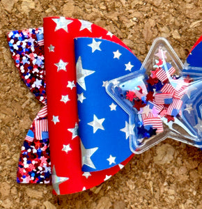 Red/White/Blue Stars Shaker Chunky Glitter Layered Leatherette Bow