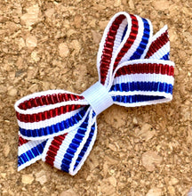 Load image into Gallery viewer, Red/White/Blue Stripes Itty Bitty Bow
