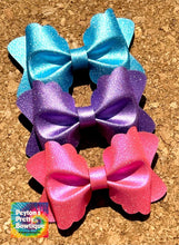 Load image into Gallery viewer, Shimmer Purple Butter Layered Leatherette Piggies Bow

