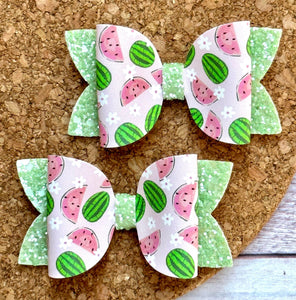 Watermelons Green Glitter Layered Leatherette Piggies Bow