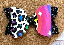 Load image into Gallery viewer, Rainbow Cheetah Split Layered Leatherette Bow
