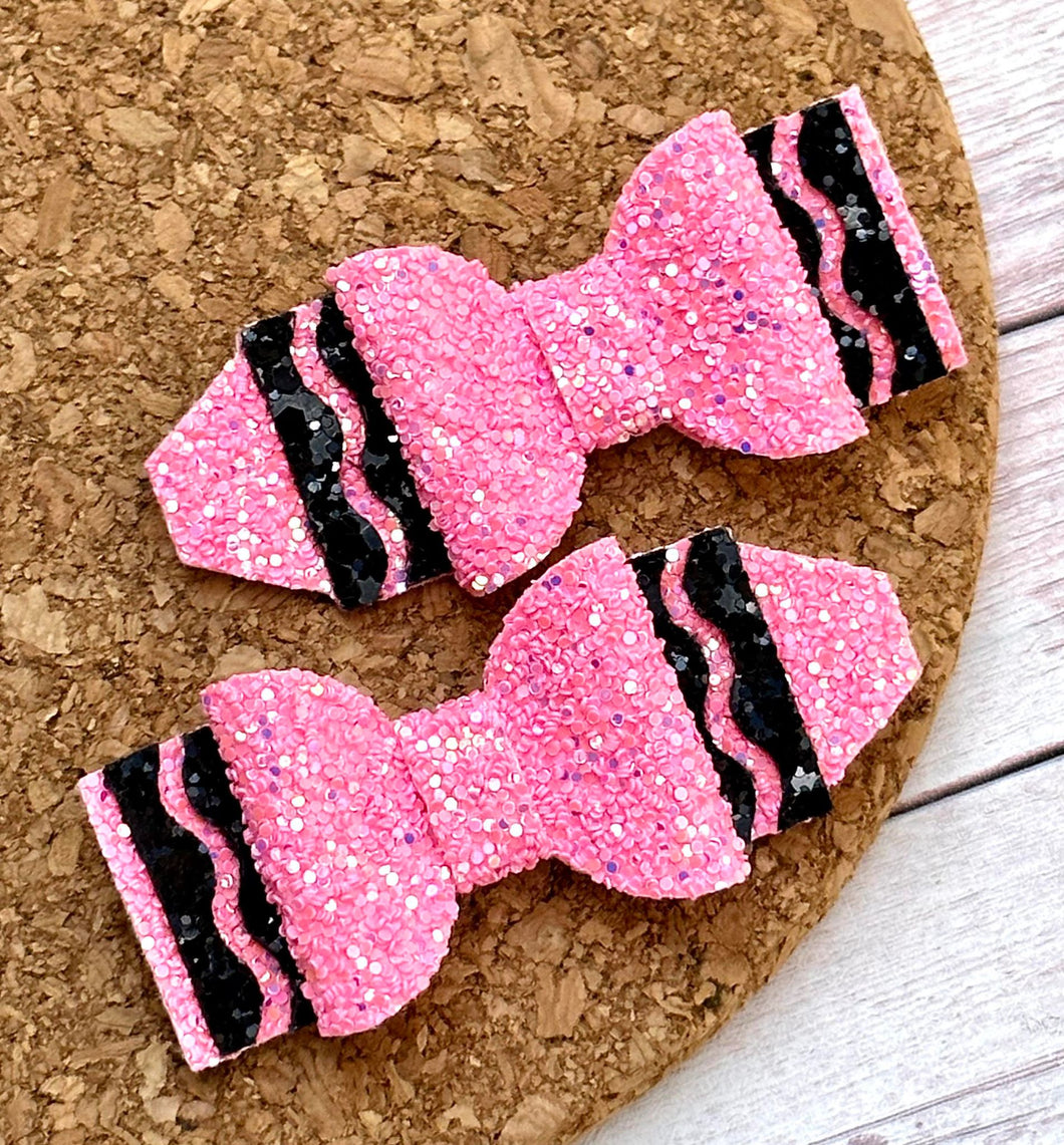 Bubblegum Pink Crayon Glitter Piggies Layered Leatherette Bow