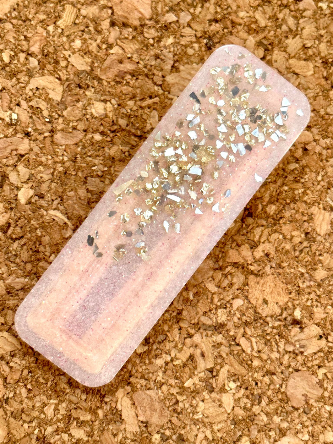 Pink and Gold Rectangle Glitter Resin Clip