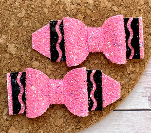 Bubblegum Pink Crayon Glitter Piggies Layered Leatherette Bow