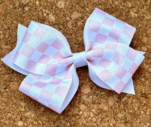 Light Pink and White Checkerboard Print Pattern Bow