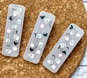 Pink Ghosts And Bats Rectangle Glitter Resin Clip
