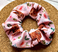 Load image into Gallery viewer, Highland Cows on Pink Scrunchie
